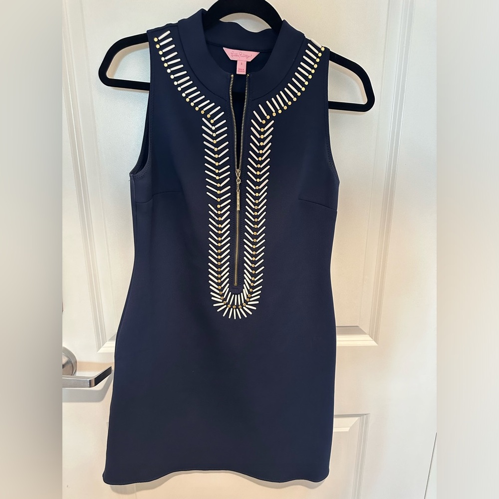 Lilly Pulitzer navy dress, zip front, size small